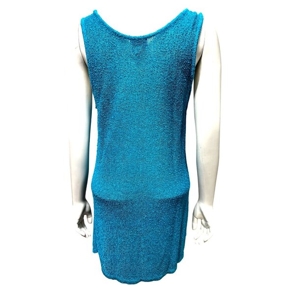 Chicos Teal Blue Silver Metallic Thread Rayon Tank Top Sweater Blouse Sleeveless - Picture 3 of 10